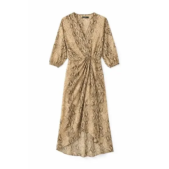 Zara Snakeskin Print Midi Dress Batwing Sleeve Elastic Waist Size Large - Picture 3 of 5